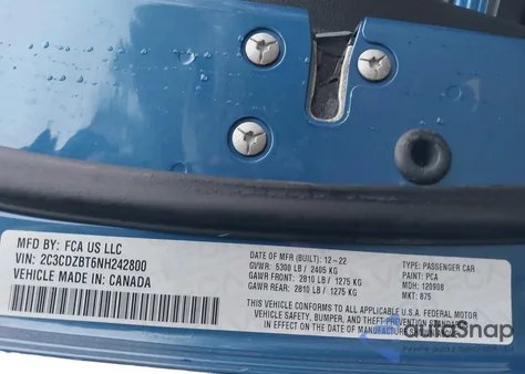 2022 Dodge Challenger R/T z USA, uszkodzony, nr VIN 2C3CDZBT6NH242800